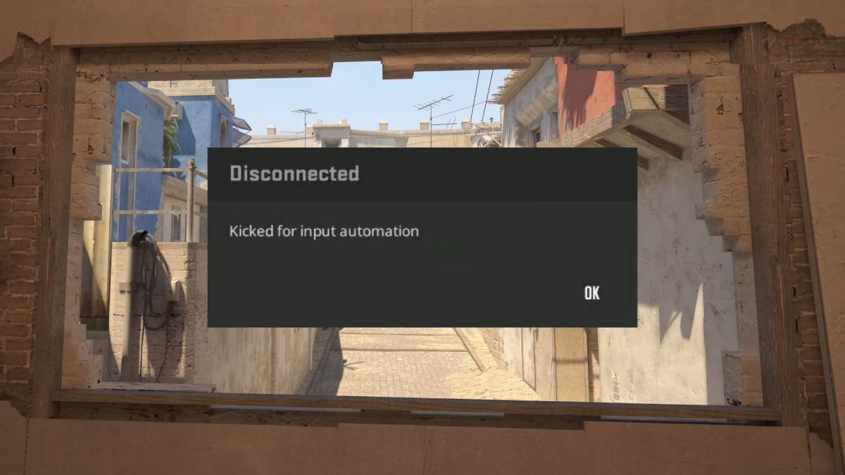 CS2 kick screen showing input automation detected message